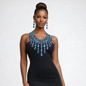 Opulent Royal Blue Crystal Bib Necklace & Earring Set